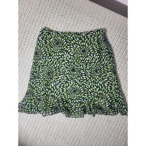 Worthington A-Line Skirt Women 12P Green Excellent Floral Ruffle Hem Petite